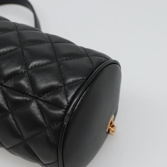 VERSACE Chain Shoulder Bag Leather Black Gold Auth 130255