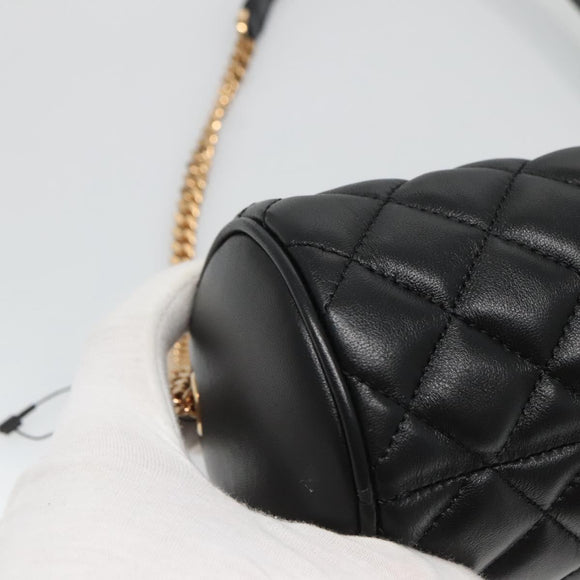 VERSACE Chain Shoulder Bag Leather Black Gold Auth 130255