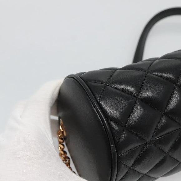 VERSACE Chain Shoulder Bag Leather Black Gold Auth 130255