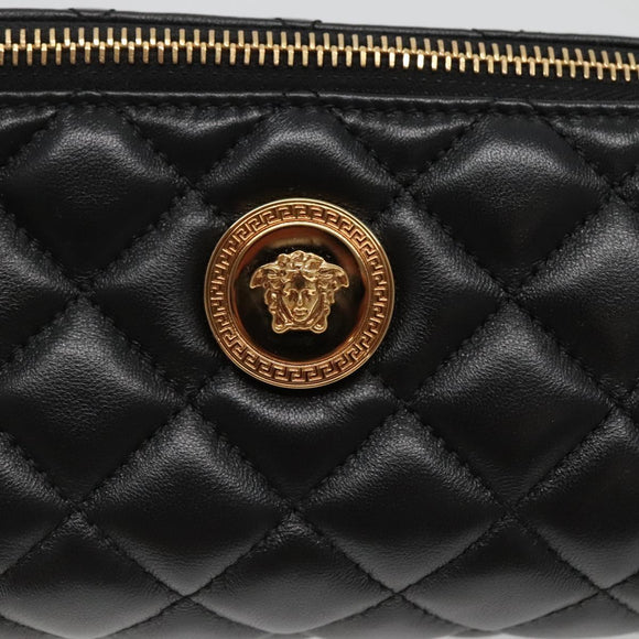 VERSACE Chain Shoulder Bag Leather Black Gold Auth 130255