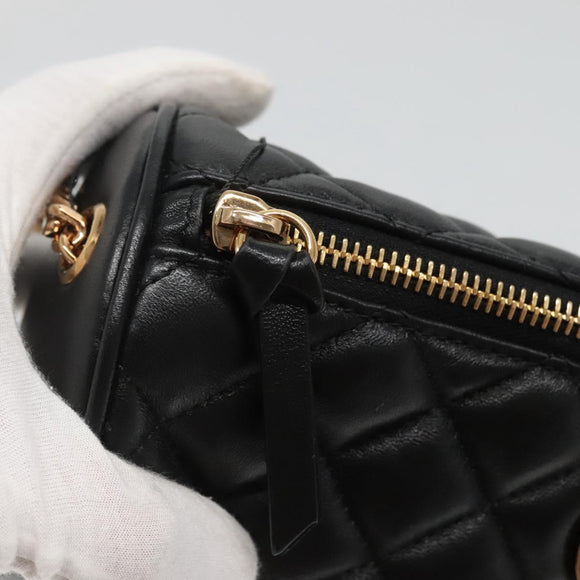 VERSACE Chain Shoulder Bag Leather Black Gold Auth 130255