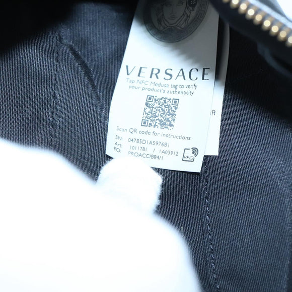 VERSACE Chain Shoulder Bag Leather Black Gold Auth 130255