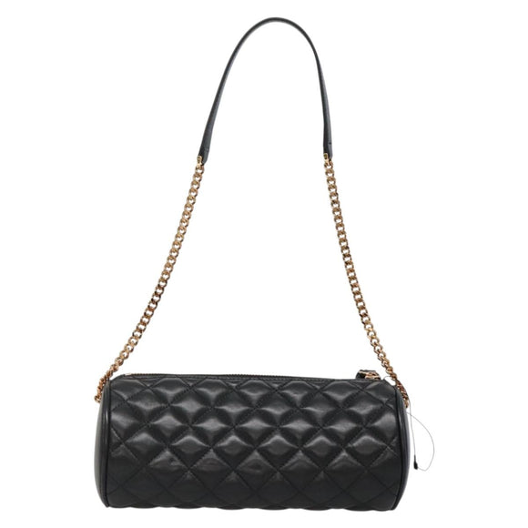 VERSACE Chain Shoulder Bag Leather Black Gold Auth 130255