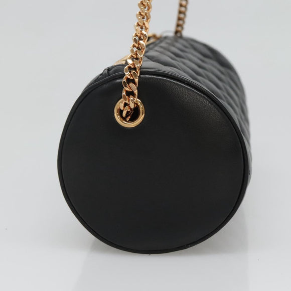 VERSACE Chain Shoulder Bag Leather Black Gold Auth 130255