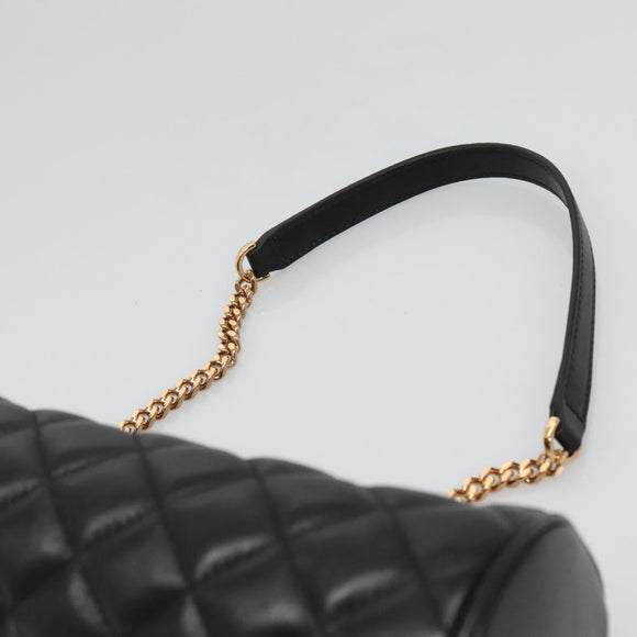 VERSACE Chain Shoulder Bag Leather Black Gold Auth 130255