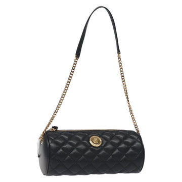 VERSACE Chain Shoulder Bag Leather Black Gold Auth 130256