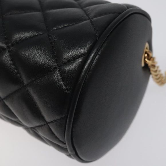 VERSACE Chain Shoulder Bag Leather Black Gold Auth 130256