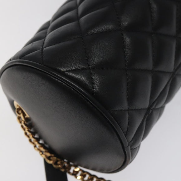 VERSACE Chain Shoulder Bag Leather Black Gold Auth 130256