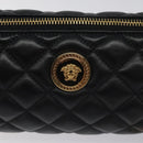 VERSACE Chain Shoulder Bag Leather Black Gold Auth 130256-18