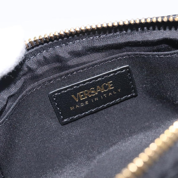 VERSACE Chain Shoulder Bag Leather Black Gold Auth 130256