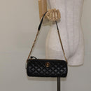 VERSACE Chain Shoulder Bag Leather Black Gold Auth 130256-21