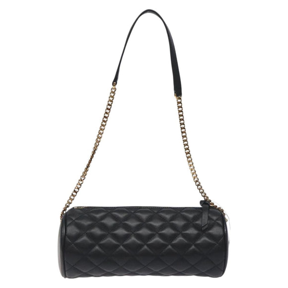 VERSACE Chain Shoulder Bag Leather Black Gold Auth 130256