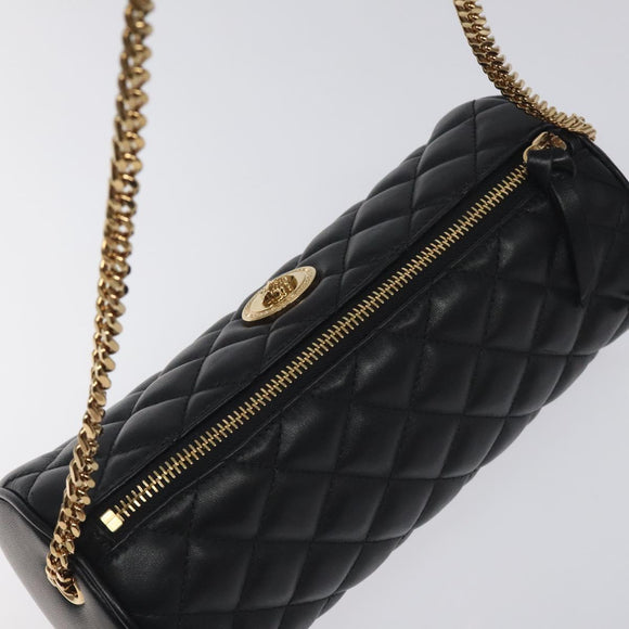 VERSACE Chain Shoulder Bag Leather Black Gold Auth 130256