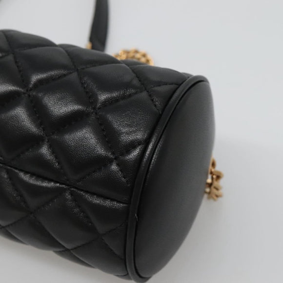 VERSACE Chain Shoulder Bag Leather Black Gold Auth 130257