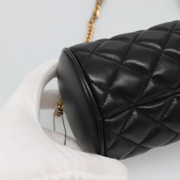 VERSACE Chain Shoulder Bag Leather Black Gold Auth 130257