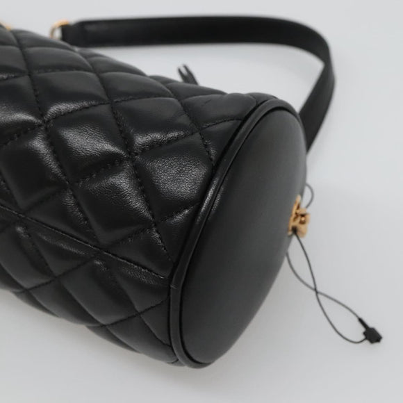 VERSACE Chain Shoulder Bag Leather Black Gold Auth 130257