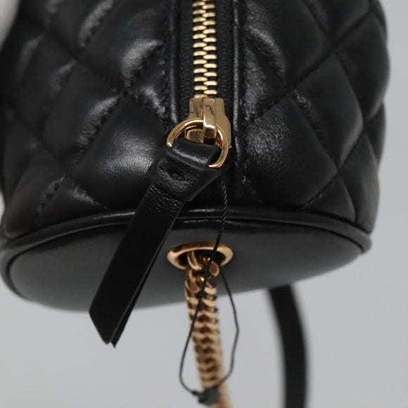 VERSACE Chain Shoulder Bag Leather Black Gold Auth 130257