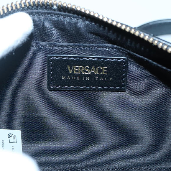 VERSACE Chain Shoulder Bag Leather Black Gold Auth 130257