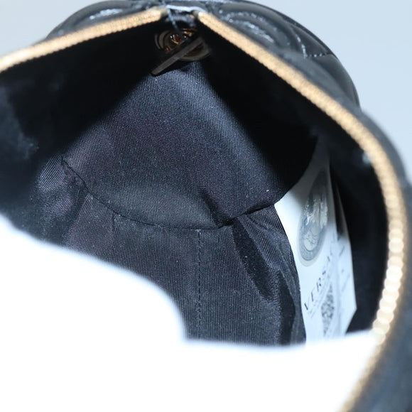 VERSACE Chain Shoulder Bag Leather Black Gold Auth 130257