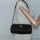 VERSACE Chain Shoulder Bag Leather Black Gold Auth 130257-23