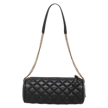 VERSACE Chain Shoulder Bag Leather Black Gold Auth 130257 - 0