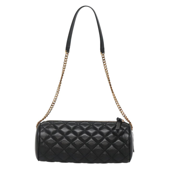 VERSACE Chain Shoulder Bag Leather Black Gold Auth 130257