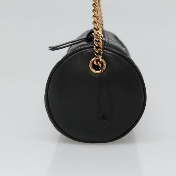 VERSACE Chain Shoulder Bag Leather Black Gold Auth 130257