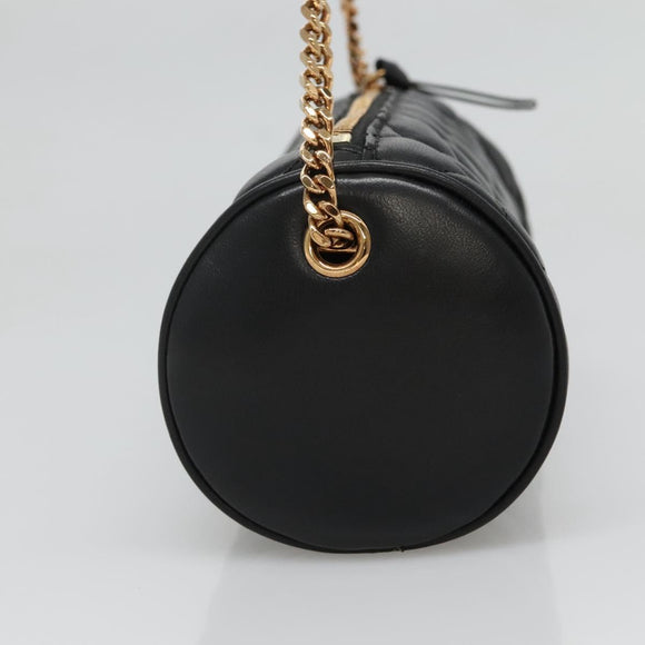 VERSACE Chain Shoulder Bag Leather Black Gold Auth 130257