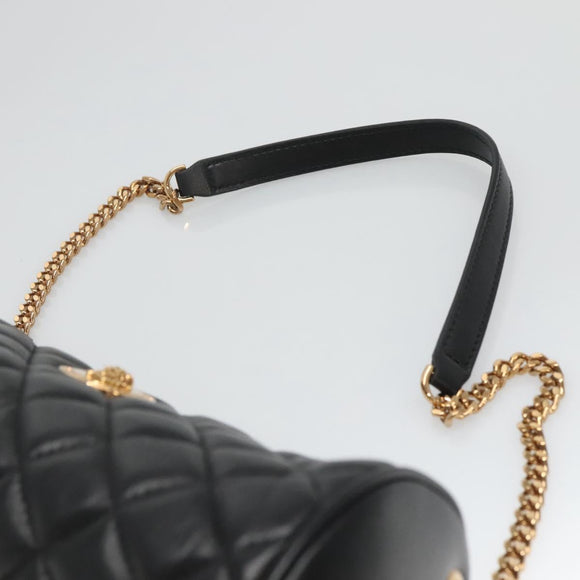 VERSACE Chain Shoulder Bag Leather Black Gold Auth 130257