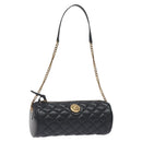 VERSACE Chain Shoulder Bag Leather Black Gold Auth 130258-1