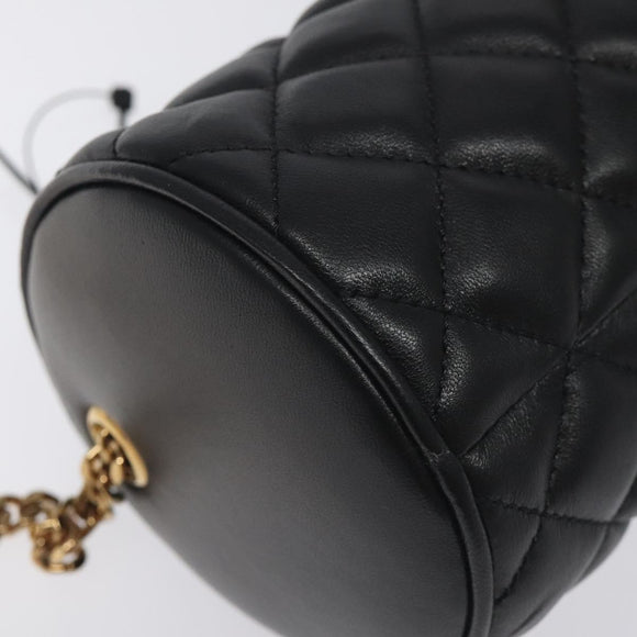 VERSACE Chain Shoulder Bag Leather Black Gold Auth 130258