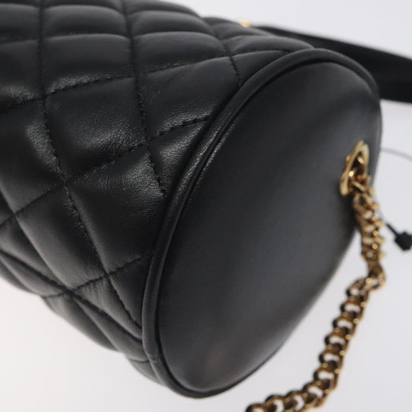 VERSACE Chain Shoulder Bag Leather Black Gold Auth 130258