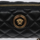 VERSACE Chain Shoulder Bag Leather Black Gold Auth 130258-18