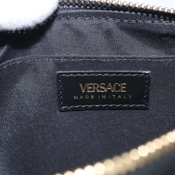 VERSACE Chain Shoulder Bag Leather Black Gold Auth 130258