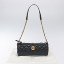 VERSACE Chain Shoulder Bag Leather Black Gold Auth 130258-12