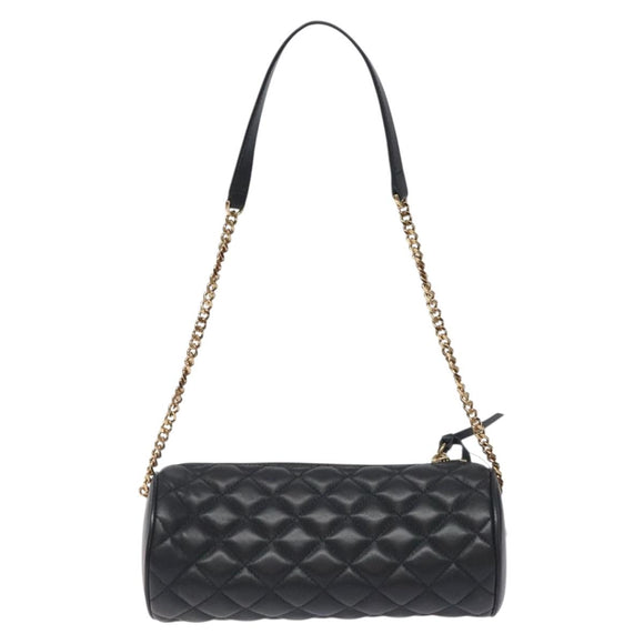 VERSACE Chain Shoulder Bag Leather Black Gold Auth 130258