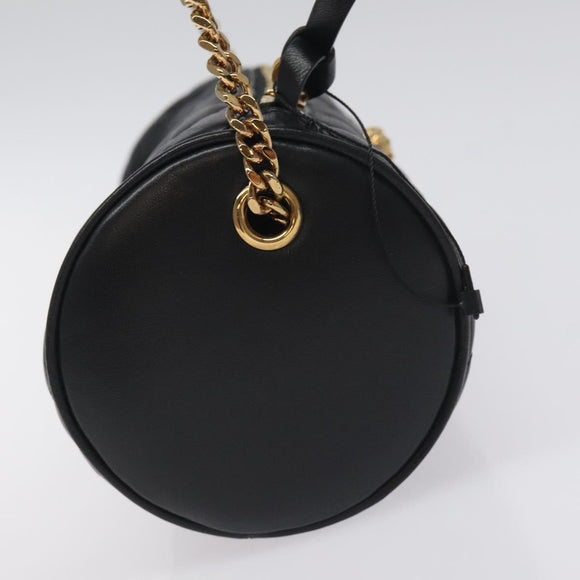VERSACE Chain Shoulder Bag Leather Black Gold Auth 130258