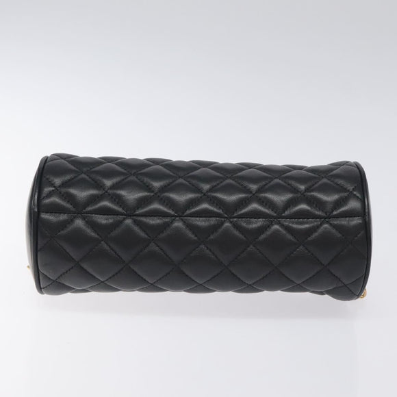 VERSACE Chain Shoulder Bag Leather Black Gold Auth 130258