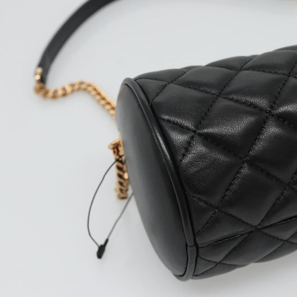VERSACE Chain Shoulder Bag Leather Black Gold Auth 130259