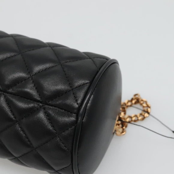 VERSACE Chain Shoulder Bag Leather Black Gold Auth 130259