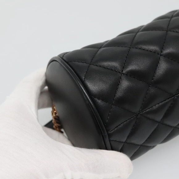 VERSACE Chain Shoulder Bag Leather Black Gold Auth 130259