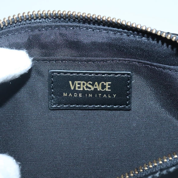 VERSACE Chain Shoulder Bag Leather Black Gold Auth 130259