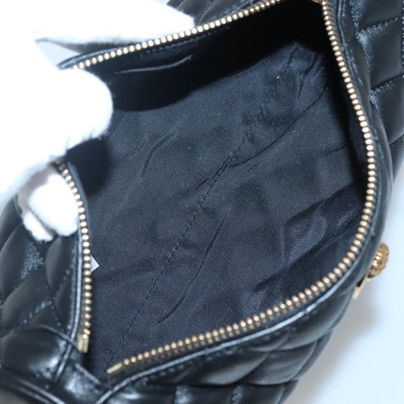 VERSACE Chain Shoulder Bag Leather Black Gold Auth 130259