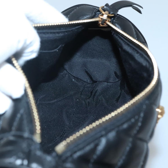 VERSACE Chain Shoulder Bag Leather Black Gold Auth 130259