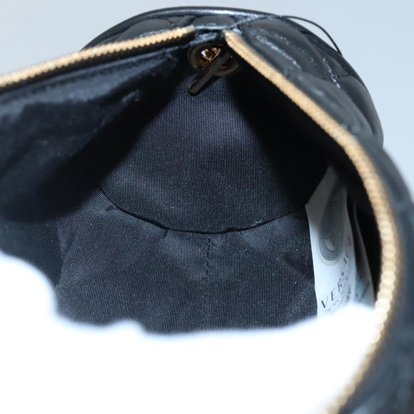 VERSACE Chain Shoulder Bag Leather Black Gold Auth 130259