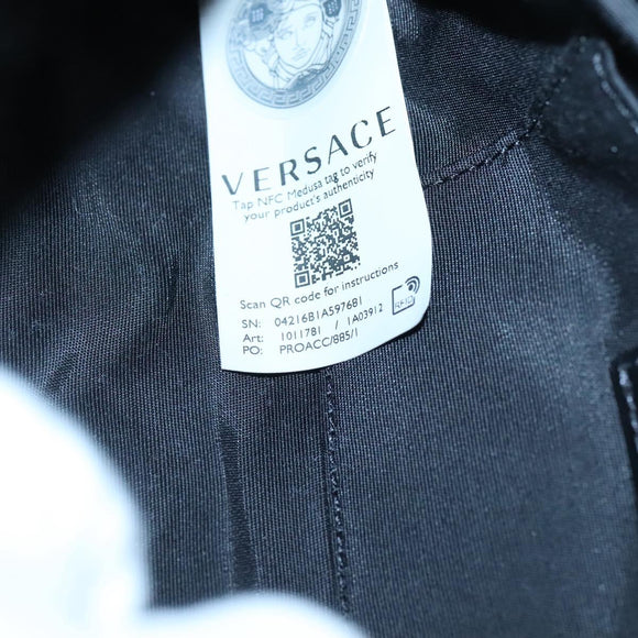 VERSACE Chain Shoulder Bag Leather Black Gold Auth 130259