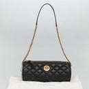 VERSACE Chain Shoulder Bag Leather Black Gold Auth 130259-12