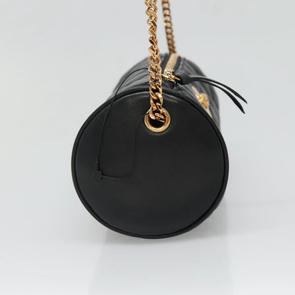 VERSACE Chain Shoulder Bag Leather Black Gold Auth 130259