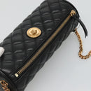 VERSACE Chain Shoulder Bag Leather Black Gold Auth 130259-6