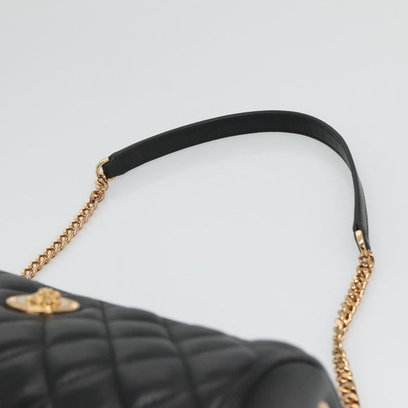 VERSACE Chain Shoulder Bag Leather Black Gold Auth 130259